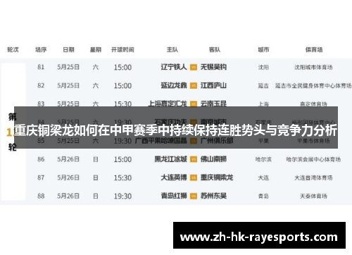 重庆铜梁龙如何在中甲赛季中持续保持连胜势头与竞争力分析